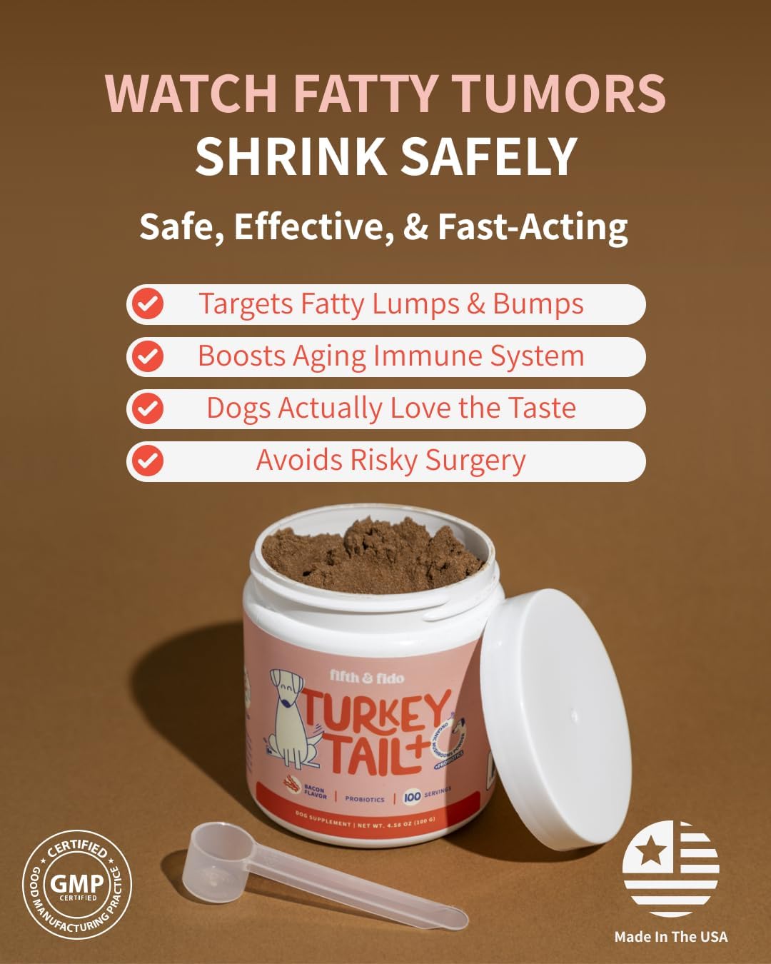 Fifth & Fido Turkey Tail+ - Dog Food Topper with Probiotics for Lipomas, Immune Support & Gut Health - 100 Servings - Bacon Flavor - Natural Allergy Relief - Supplements Fifth & Fido Turkey Tail+ - Dog Food Topper with Probiotics for Lipomas, Immune Support & Gut Health - 100 Servings - Bacon Flavor - Natural Allergy Relief - Supplements