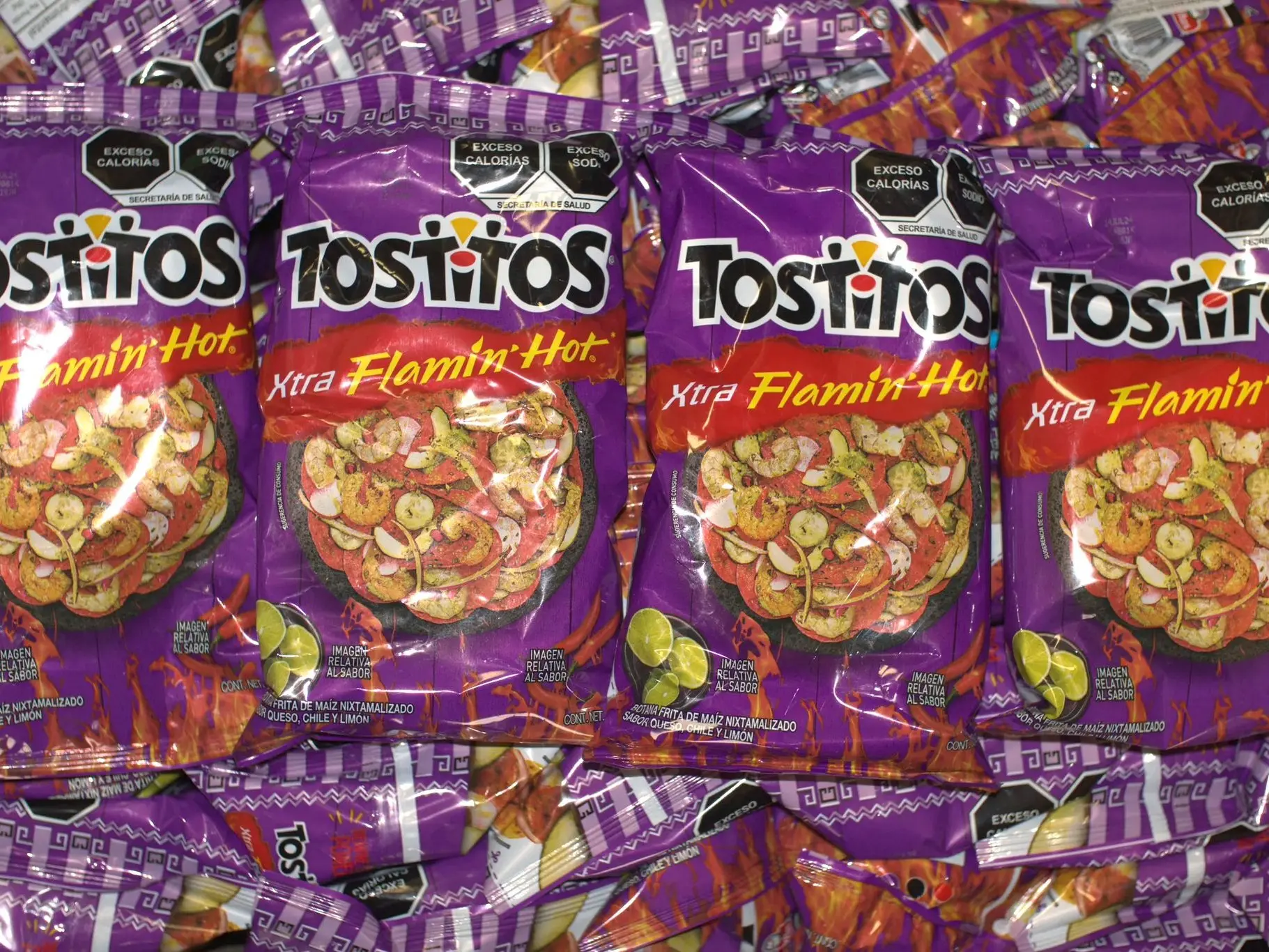 10 - PK Tostitos  Xtra Flamin. Delicious spicy chips -  62 GRAMS PER BAG -  MEXICAN CHIPS - PAPITAS MEXICANAS - SABRITAS MEXICANAS