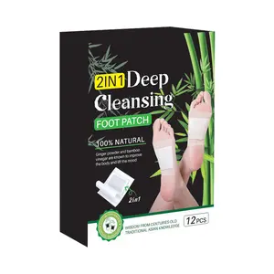 2-in-1 Deep Detox Foot Patches (12 patches) | Natural Ginger Powder and Bamboo Vinegar | Relieves fatigue, improves sleep, moisturizes feet, and reduces odor.