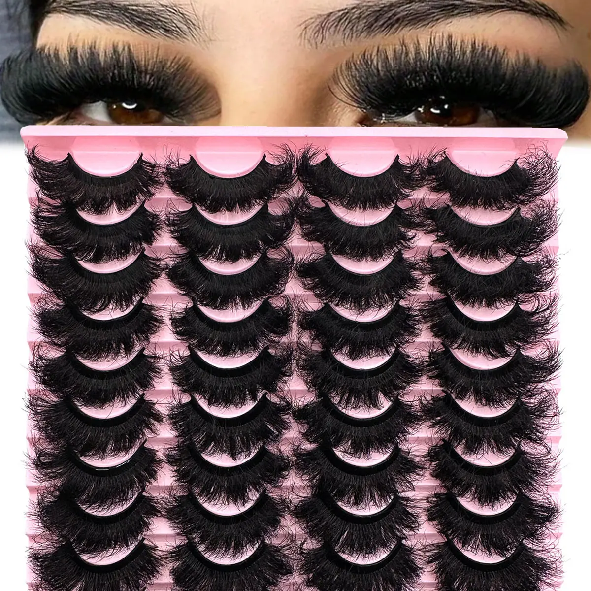 20 Pairs Extension Thick Long Reusable Extended Makeup Lashes 9D Faux Mink False Eyelashes, Multi-Layered Curly & Fluffy, Soft & Voluminous Drama Messy Mink Lashes, Cat Eye Shape,  Versatile For Holidays & Parties Strip Lashes,  Eyelashes, Fake Lashes