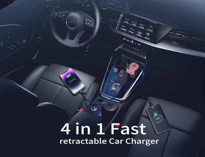【New Airfreshener Starlight In Car Roof】5 in 1 Car Charger, Car Air Freshener with High Speed USB C Adapter with Lightning Cable & Charge Port for iPhone & Android Phone, Retractable Car Charger, Comes with 3 Bottles of Fragrance, Car Accessories 【New Airfreshener Starlight In Car Roof】5 in 1 Car Charger, Car Air Freshener with High Speed USB C Adapter with Lightning Cable & Charge Port for iPhone & Android Phone, Retractable Car Charger, Comes with 3 Bottles of Fragrance, Car Accessories