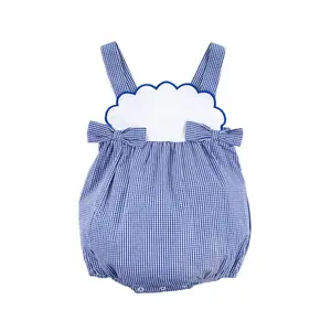 Royal Blue Gingham Tess Bubble - Baby Girls Scalloped Outfit with Bows