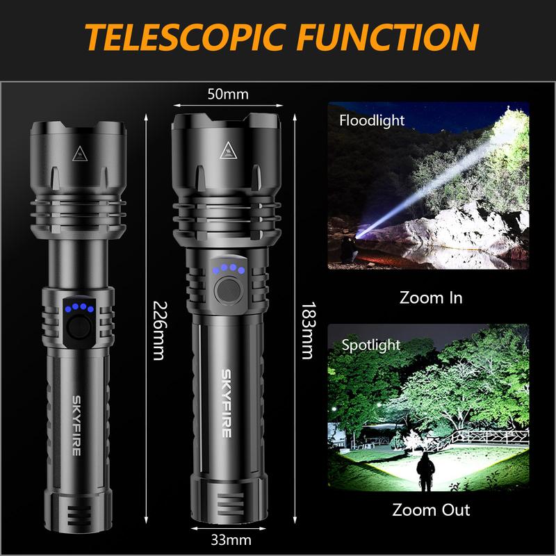 SKYFIRE 1376 LED Flashlight – High Lumen Rechargeable -Gathering Lens, Zoomable, 5 Lighting Modes, Ultra-Bright for Camping, Outdoor & Home Use SKYFIRE 1376 LED Flashlight – High Lumen Rechargeable -Gathering Lens, Zoomable, 5 Lighting Modes, Ultra-Bright for Camping, Outdoor & Home Use