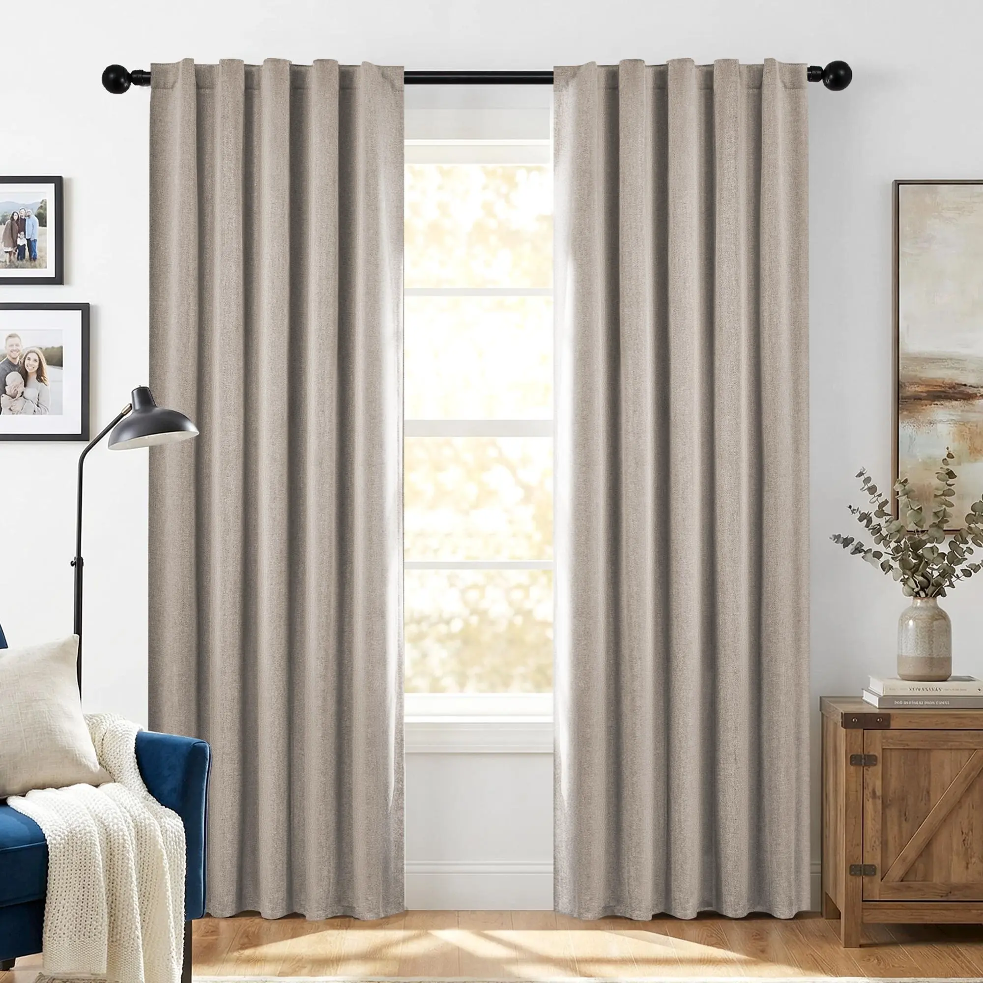 Deconovo 2-Panel Linen Total Blackout Curtains - Thermal Insulated, Easy Rod Pocket/Back Tabs, Modern Soft 2Panel Window Fill, Curtains for Bedroom, Blackout Window Cover Home Decor Treatments, Modern Curtains