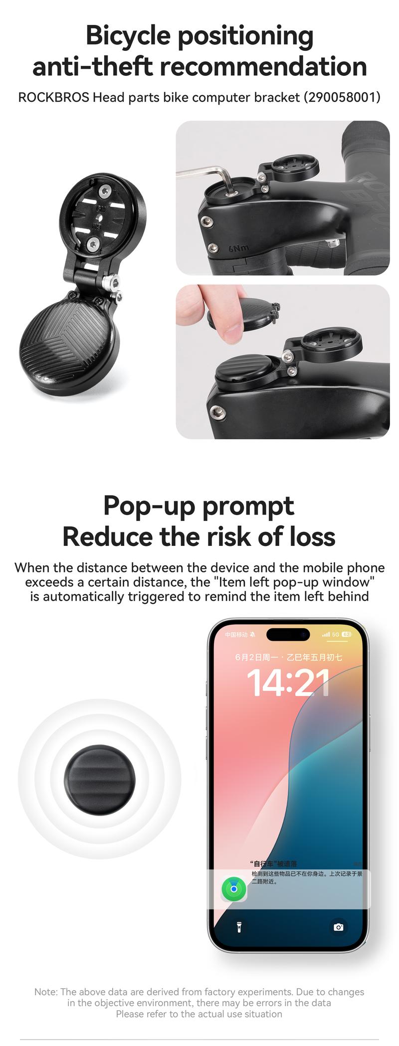 ROCKBROS Anti-lost Tag Smart Bluetooth Item Compatible with Apple Offcial Chip (for iOS Only), Anti-lost Locator for Bike Key Wallet Luggage Passport with Alarm& Left-Behind Remind Slim Bluetooth Tracker
