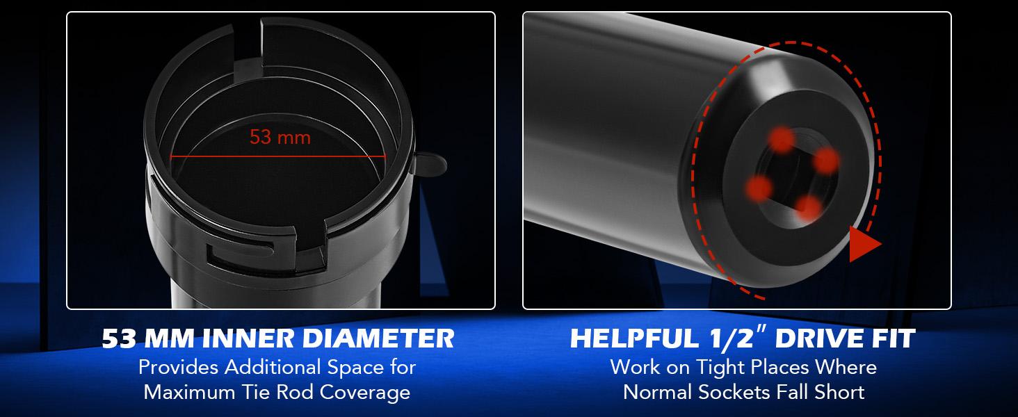Orion Motor Tech Inner Tie Rod Installation Kit, Includes 12 Crowfoot Adapters, Durable 1/2 Inch Drive Tube for Efficient Removal, Crafted from Robust Steel, Ideal for Automotive Maintenance, Home car repair, rack free