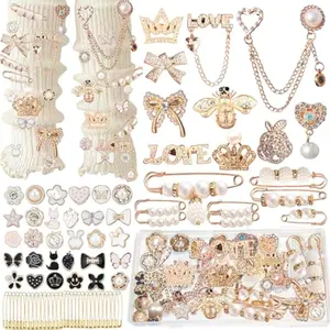 72Pcs Junk Socks Charms Kit, Gold Brooches and Pins for Women,Pearl and Rhinestone Sock Charms with Safety Pins, DIY Accessories for Decorating and Personalizing Socks Clothes Hats Shoes Scarf Shawl