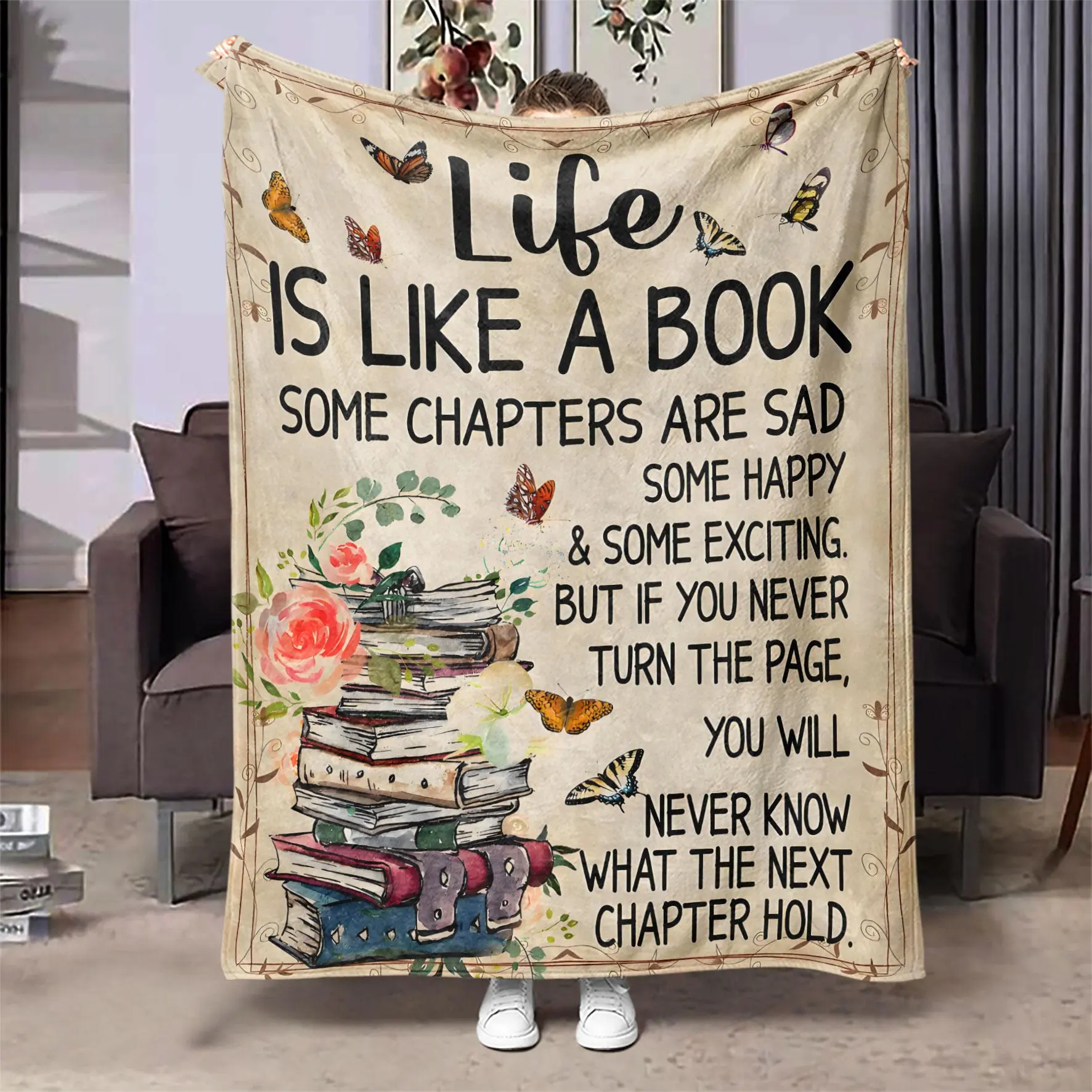 Book & Letter Pattern Blanket, 1 Count Soft Throw Blanket, Air-Conditioned Room Blanket, Warm Nap Blanket For Home Office Travel Camping