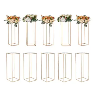 VEVOR 10PCS 31.5inch High Wedding Flower Stand,  , With Acrylic Laminate,Metal Vase Column Geometric Centerpiece Stands, Gold Rectangular Floral Display Rack for Events Reception, Party Decoration