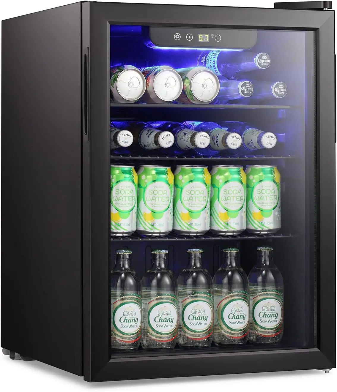 Antarctic Star 95-Can Mini Fridge, 2.6 Cu.Ft LCD Screen Beverage Refrigerator with Glass Door, Touch Screen, Adjustable Shelves, Quiet Compressor Cooler for Home, Office, Soda, Beer, Wine, Lcd Screen Mini Fridges