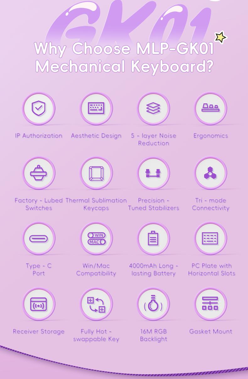 My Little Pony MLP GK01 & MS08 Combo Bluetooth Wireless Dual-mode Pink Silent Keyboard Mouse Set Ergonomic Office Girls Gift for Laptop & Tablet High-value Gaming Peripherals