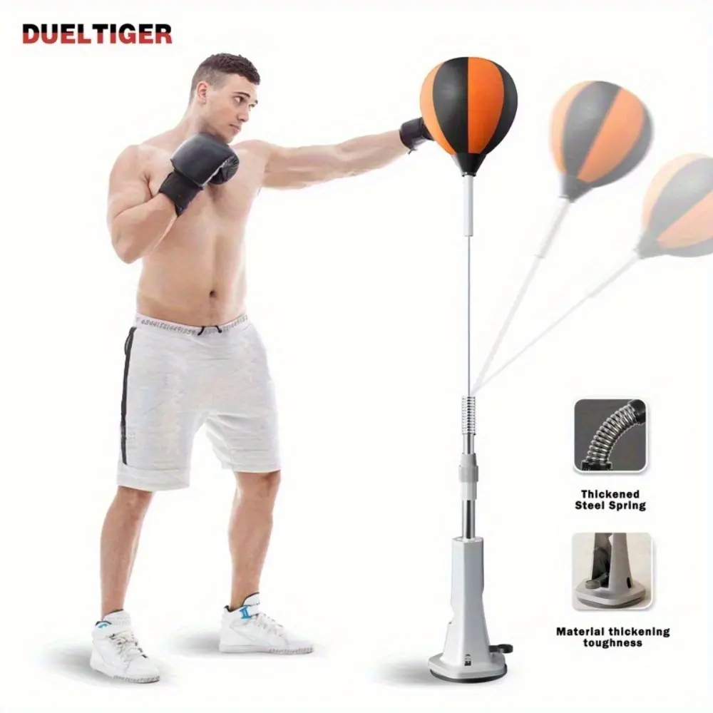 Adjustable punching reflex ball with suction base – height-adjustable striking bag trainer for home gyms and fitness | Durable spring, quick rebound, ideal boxing equipment for hand-eye coordination and reaction training, Boxing Speed Ball