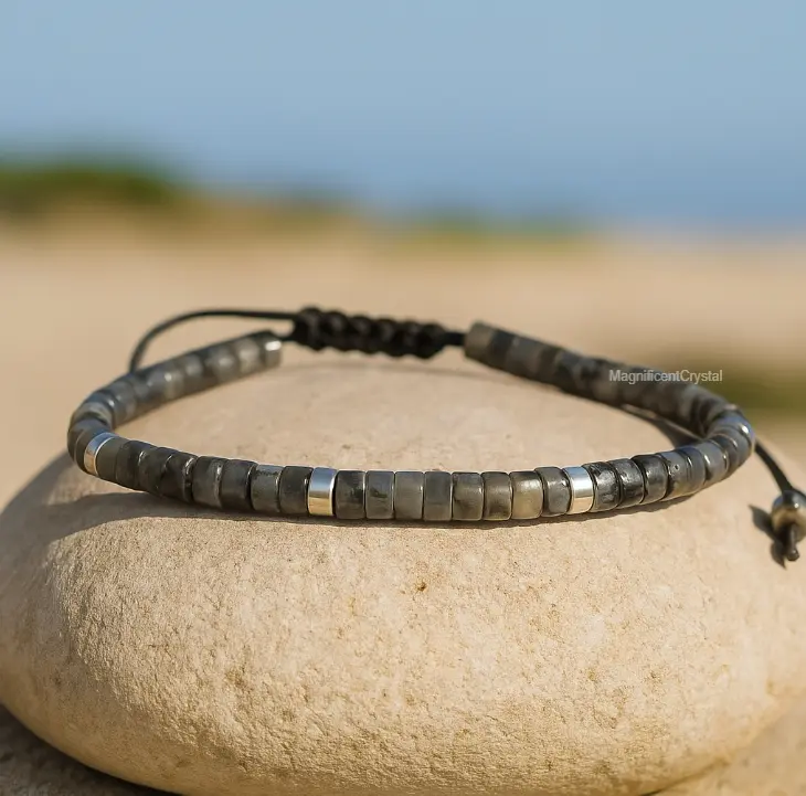 Premium 4mm Black Labradorite Bracelet, Elegant and Protective Dainty Jewelry for Women, Daily Accessory, Attracts Good Luck, Thoughtful Xmas Gift