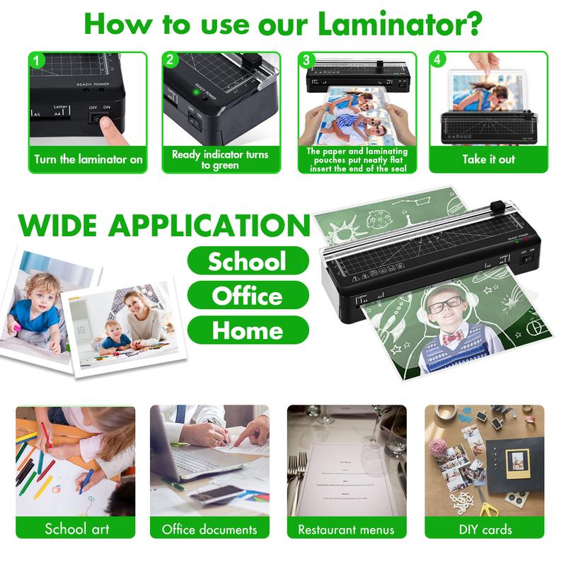4-IN-1 Portable A4 Laminator with 60s Warm-Up Precision Cutting & No Wrinkles Technology for Photos Docs Cards Compact Size Versatile Input Efficient Laminating Ideal for Home Office School