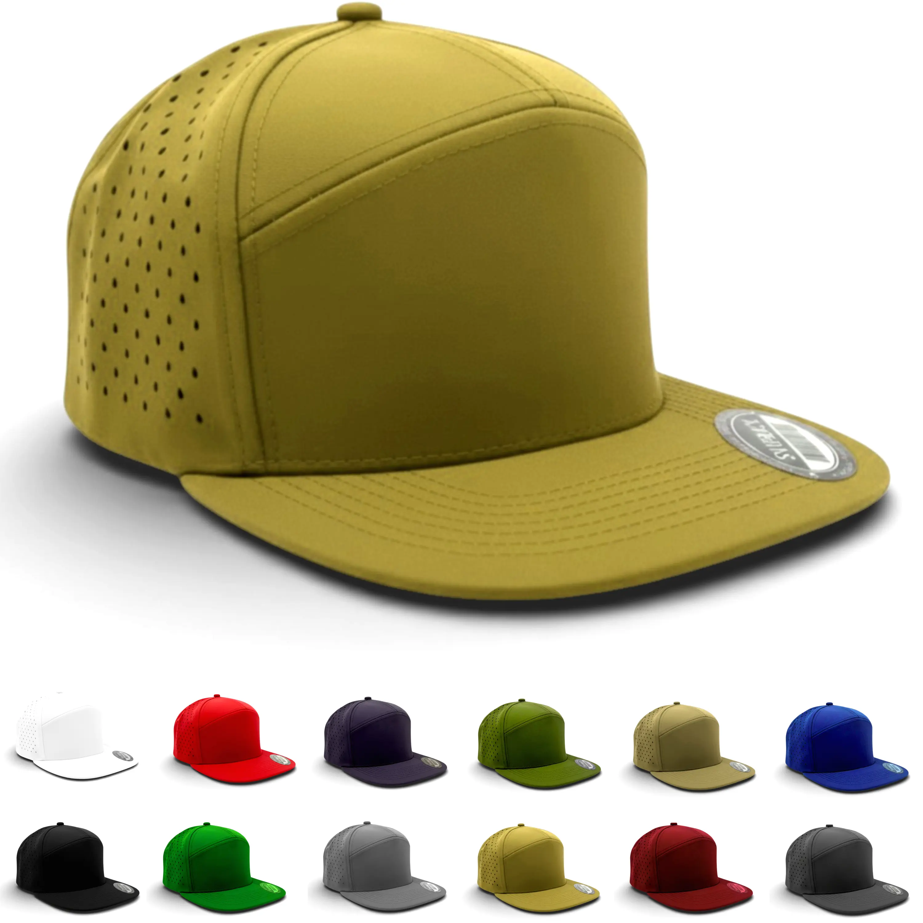 Men's Snapback Hat Laser Vented 7 Panel Flat Brim Baseball Cap Adjustable Men's Snapback Hat Laser Vented 7 Panel Flat Brim Baseball Cap Adjustable