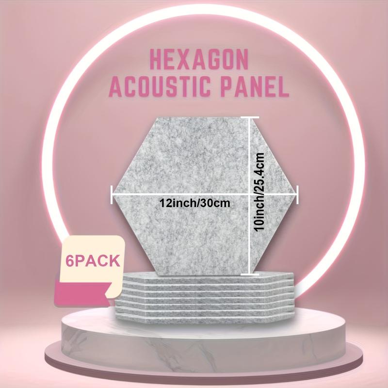 Hexagonal Acoustic Panels, 6-Pack Self-Adhesive Soundproofing Foam, High-Density Sound Absorbing Foam Panels, 12×10-inch Hexagonal Wall Acoustic Panels, Suitable for Living Room, Bedroom, Studio, DIY Assembly,Home,ReccordingRoom,girl room accessories