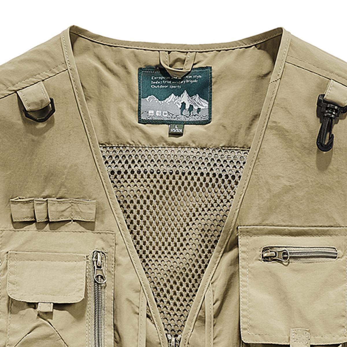 Made from 100% nylon, anti-static design ensures safety—men’s fashion quick-dry mesh casual outdoor multi-pocket fishing photography vest/work vest jacket with multiple pockets, suitable for outdoor activities