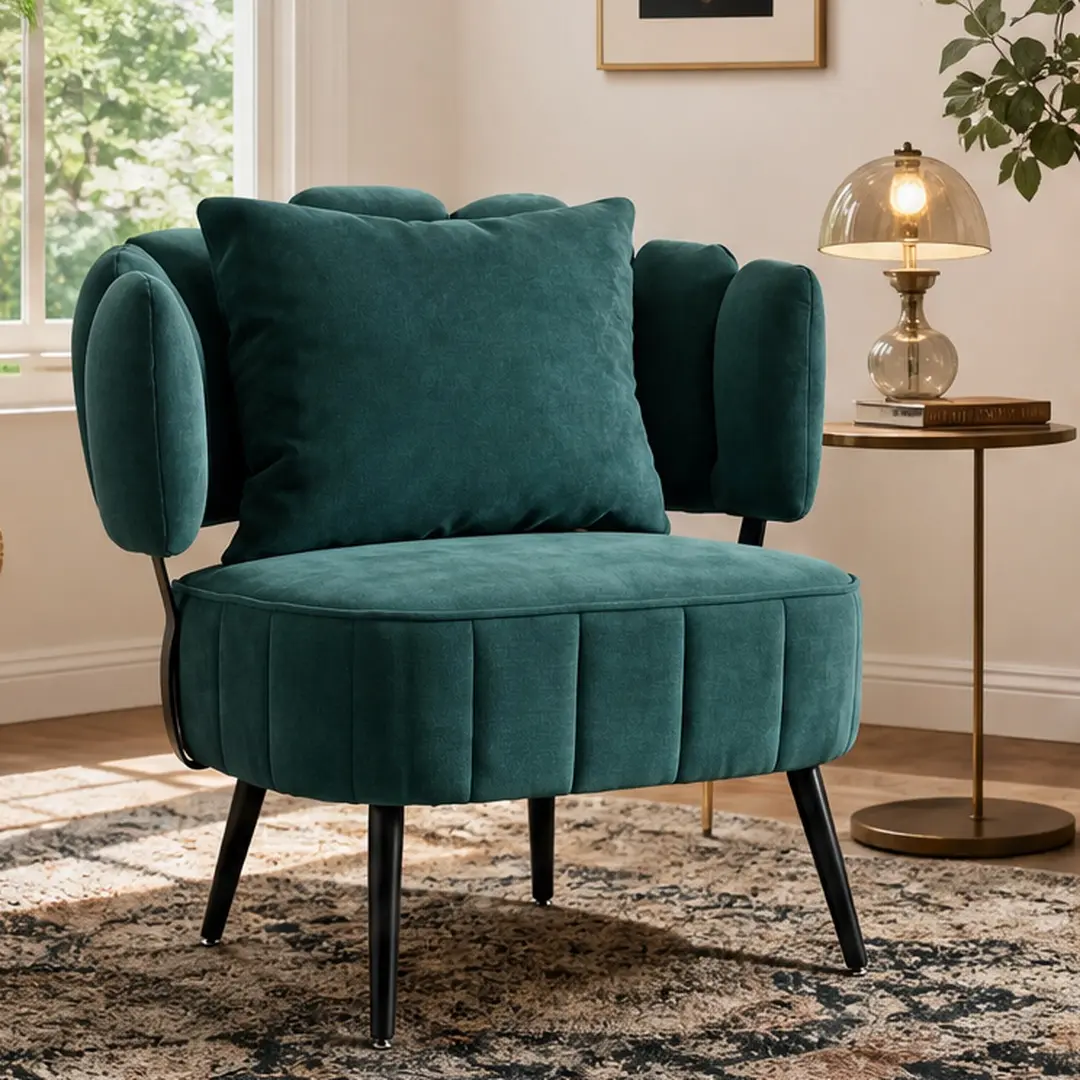 ARCH Modern Tub Chair with Pocket Coil Spring Seat, Chenille Upholstered Armchair for Living Room, Compact Barrel Chair for Small Spaces, Reading Chair for Bedroom, Multiple Color Options, Green/Blue/Orange/Yellow, Foam+Spring Material