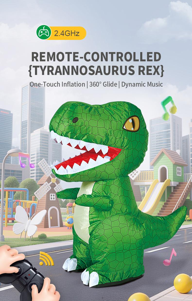 BRRRRT 2.4GHz Remote-Controlled Inflatable T-Rex Dinosaur Toy with Sound & Spinning Features Rechargeable for Indoor & Outdoor Play Green & Brown Options Ideal for Boys Girls and Adults