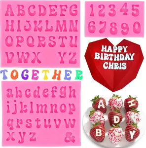 3PCS Letter Molds for Chocolate Covered Strawberries, Silicone Fondant for Breakable Hearts and Cake Decorating, Lowercase Uppercase Number for Candy Gummy Ice Cube Tray Resin