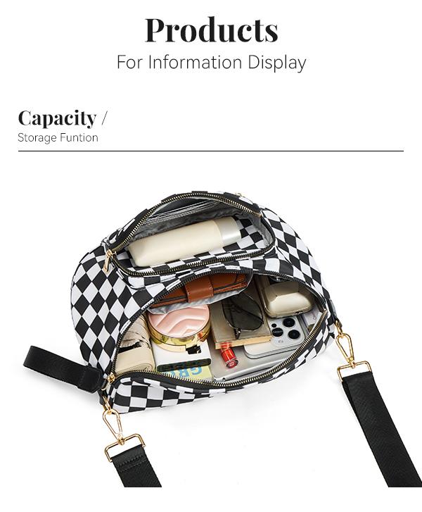 【FREE GIFT】BOSTANTEN Checkered Bum Bag Crossbody Belt Bag for Women Cross Body Purse Fanny Waist Pack with Adjustable Strap