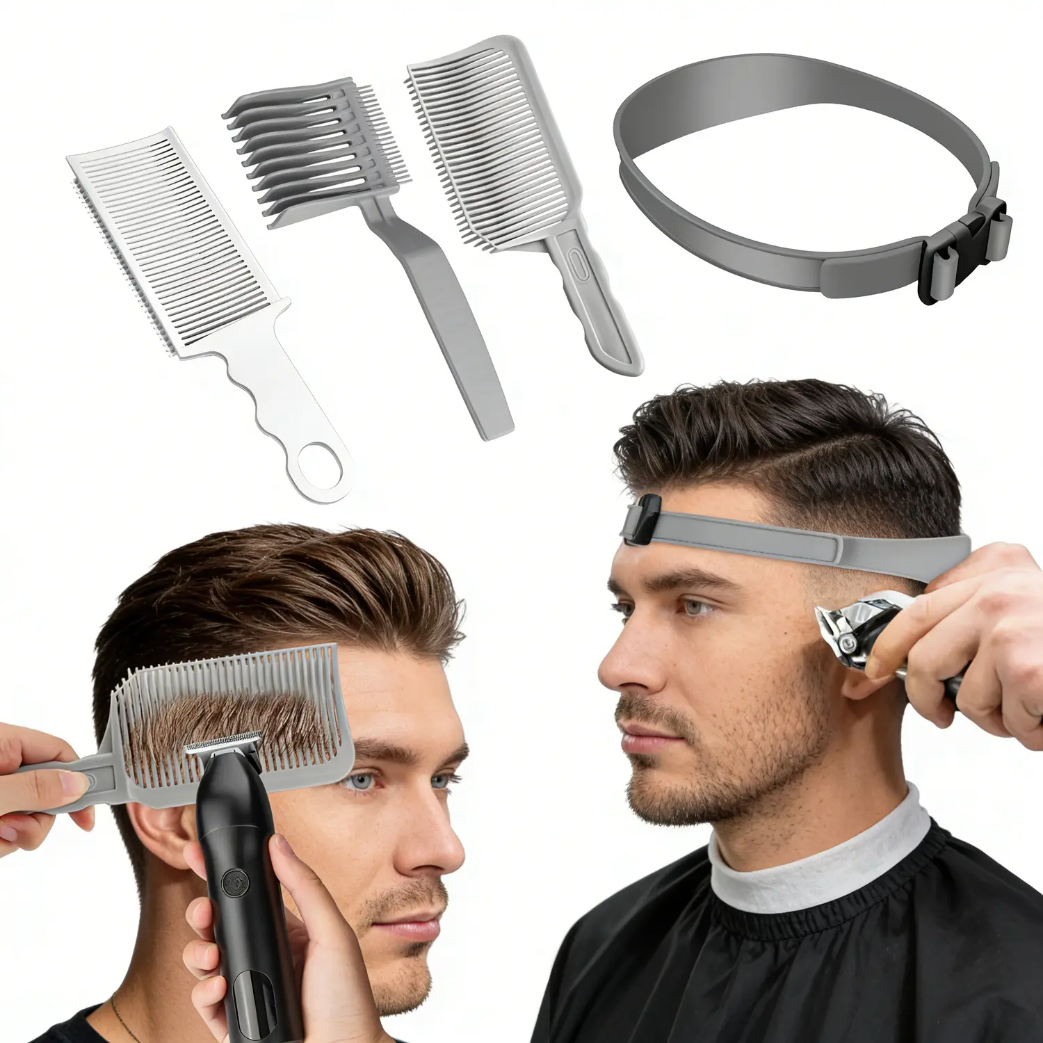 4-Piece Self Haircut Trimming Set with Adjustable Silicone Guide Band, Heatless Hair Tools for Styling and Precision DIY Haircuts at Home, Haircare, Heatless Styling Tools, Finisher Comb, Salon, Trim Kit, Silicone Band
