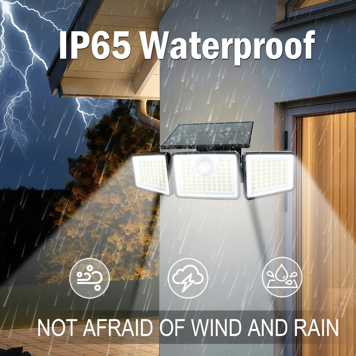 2 Packs LED Motion Sensor Solar Lights Outdoor IP65 Waterproof 3-Head Security Lights 2500-Lumen Floodlights Spotlights 270° Wide-Angle Lighting for Patios Garages and Gardens 2 Packs LED Motion Sensor Solar Lights Outdoor IP65 Waterproof 3-Head Security Lights 2500-Lumen Floodlights Spotlights 270° Wide-Angle Lighting for Patios Garages and Gardens