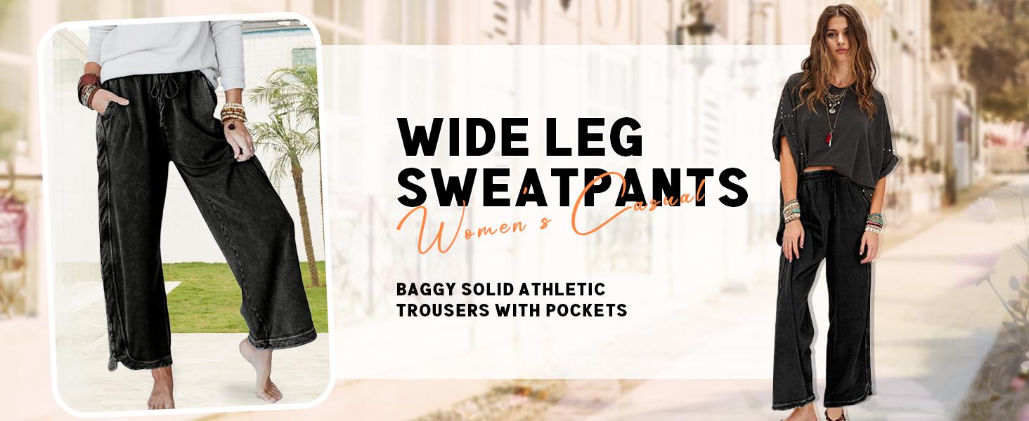 Tanming Women's Casual Wide Leg Pants High Waist Drawstring Sweatpants Baggy Athletic Trousers with Pockets for Spring Summer #SpringStatements