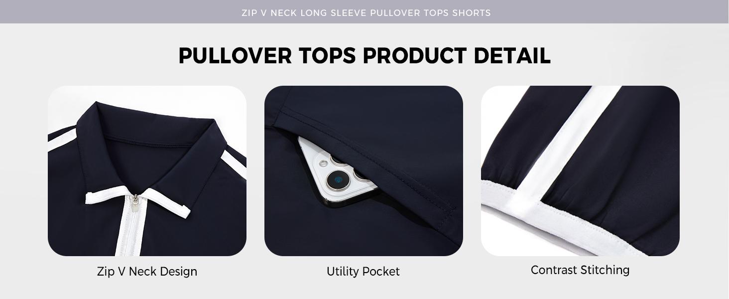 Fisoew Womens 2 Piece Outfits Sets Half Zip V Neck Long Sleeve Pullover Tops Shorts Casual Tennis Running Tracksuits #Springtok #TikTokShopHolidayHaul #TikTokShopJumpstartSale