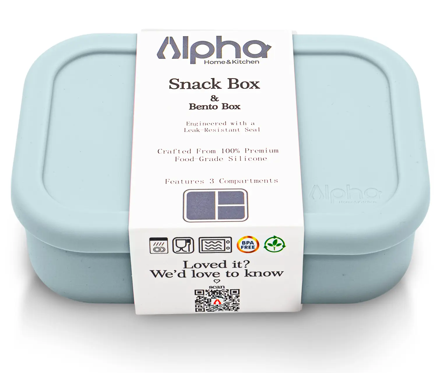 ALPHVIDI Snack Containers & Bento Box – BPA-Free Reusable Silicone Lunch Box with 3 Compartments – For Adults, Kids, Work, School, Travel, Gifts & More – Compact, Durable & Spill-Resistant