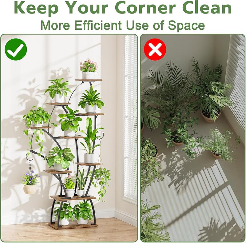 POZILAN plant stand indoor with grow lights - 65" tall plant shelf, Lighted large plant stand for indoor plants, 8 Tiered Flower holder, shell-shaped plant rack for living room