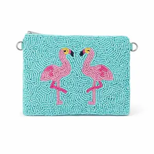 Pink Flamingo Beaded Coin Purse