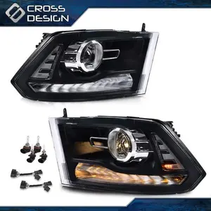 CROSSDESIGN Fit For 09-12 Dodge Ram Projector LED Clear DRL Headlight w/ Bulb Harness