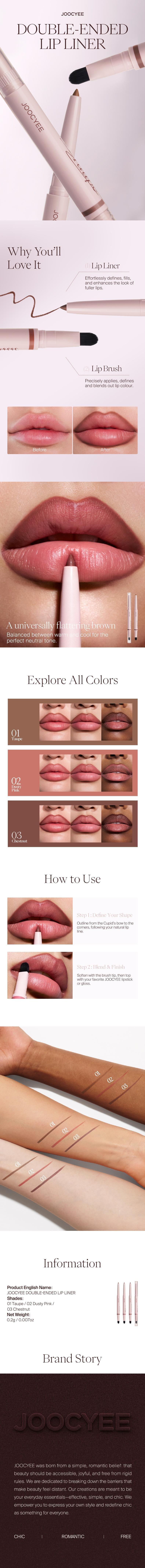 JOOCYEE Double-Ended Lip Liner – Matte Finish, Smooth, Blur, Long-Lasting & Smudge-Proof, Easy for Beginners, Travel-Friendly, Perfect for Party & Glam Makeup, Spring Gift, Refresh Look