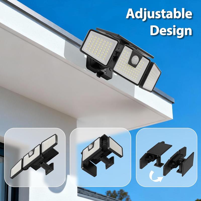 2500LM Motion Sensor Solar Outdoor Lights 210LED 3 Heads IP65 Waterproof 270° Wide Angle 3 Modes