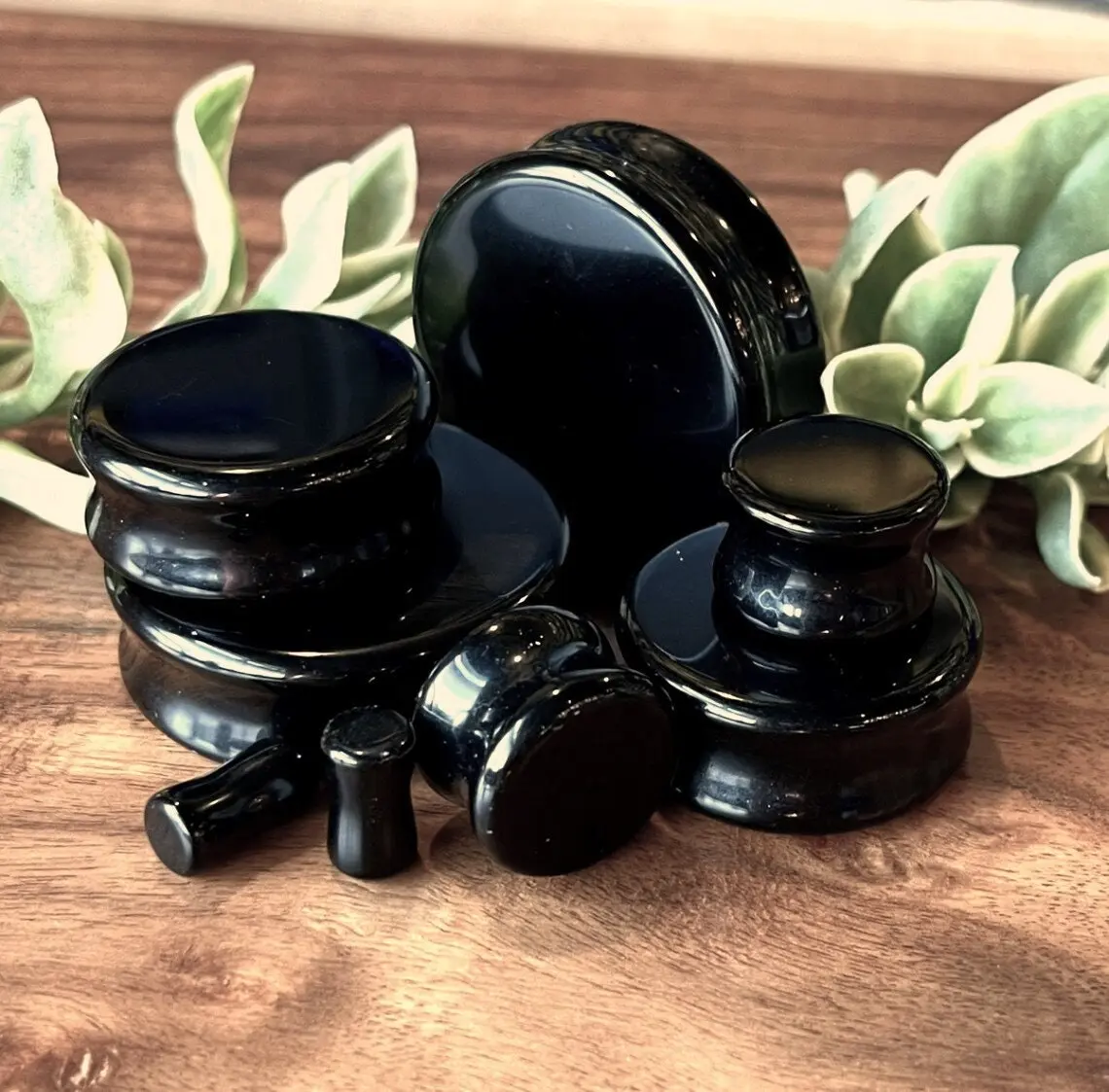 PAIR of Stunning Black Onyx Organic Stone Plugs/Tunnels - Gauges 6g to 38mm