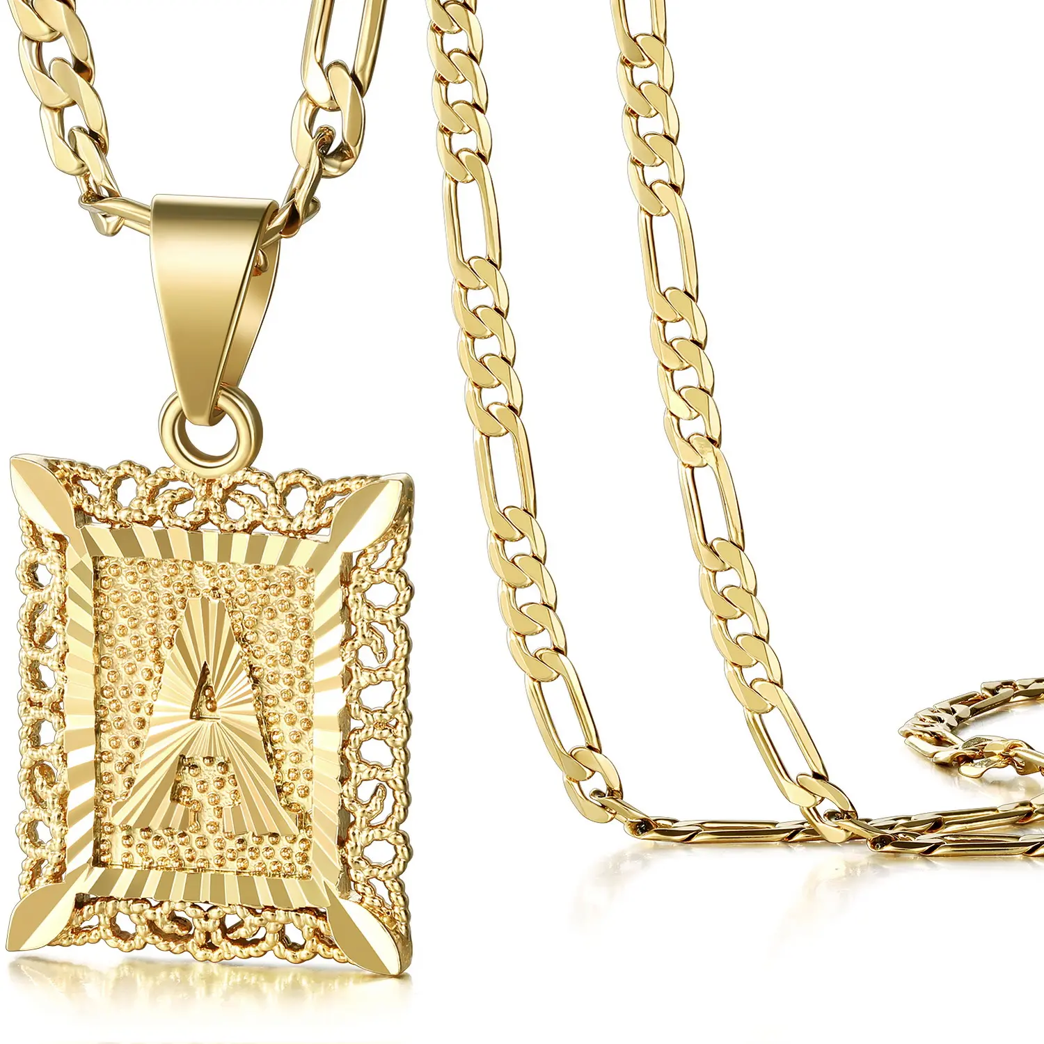 KissYan Initial Letter Pendant Necklace for Men Womens, 14K Gold Plated Square Capital Monogram Necklace Alhpabets from A-Z Figaro Chain Necklace Gifts TikTokShopBackToSchool