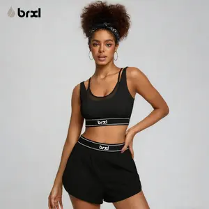 BRXL【Discount for live】 Sports Bra with Removable Pads and Shorts with Hidden Pocket No Underwear Needed for Women Yoga and Daily Wear