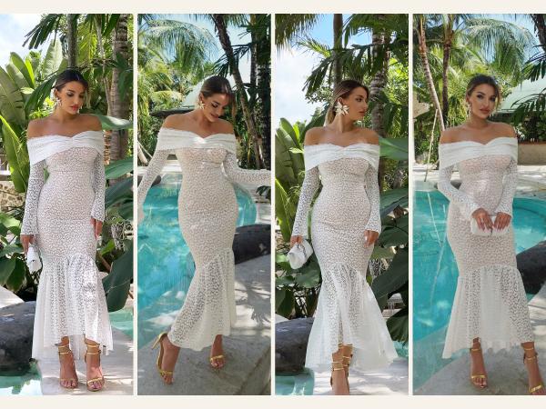 Curvysweet Off Shoulder Mermaid Dress for Women Elegant Lace Design High Stretch Fabric Fitted Shaping Perfect for Weddings Parties and Formal Occasions Summer Style