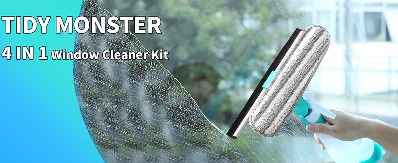 4-in-1 Set Multi-Purpose Window Cleaning Tool with Spray Bottle, Rubber Squeegee and Microfiber Cleaning Head for Dirty Indoor Glass dealsforyoudays