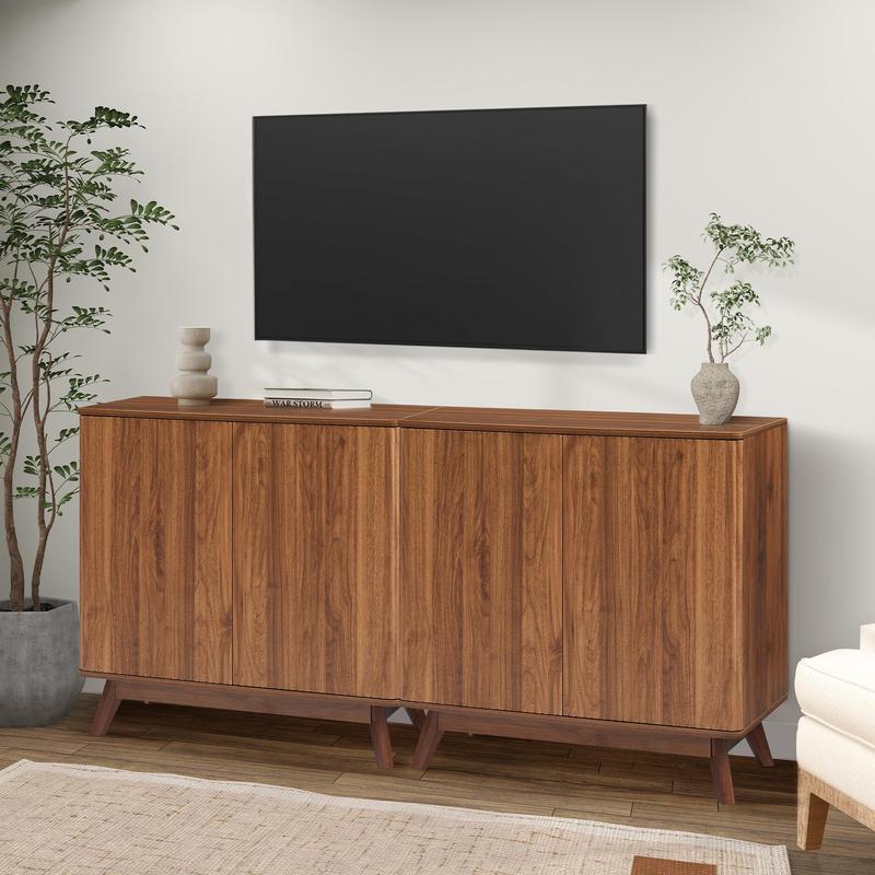 Giratree 2 3 Doors Sideboard Cabinet, Mid Century Farmhouse Fluted Credenza Sideboard Long Buffet Cabinet with Storage for Kitchen, Dining Room Coffee Cabinet, Office, Living Room TV, Entryway Cabinet