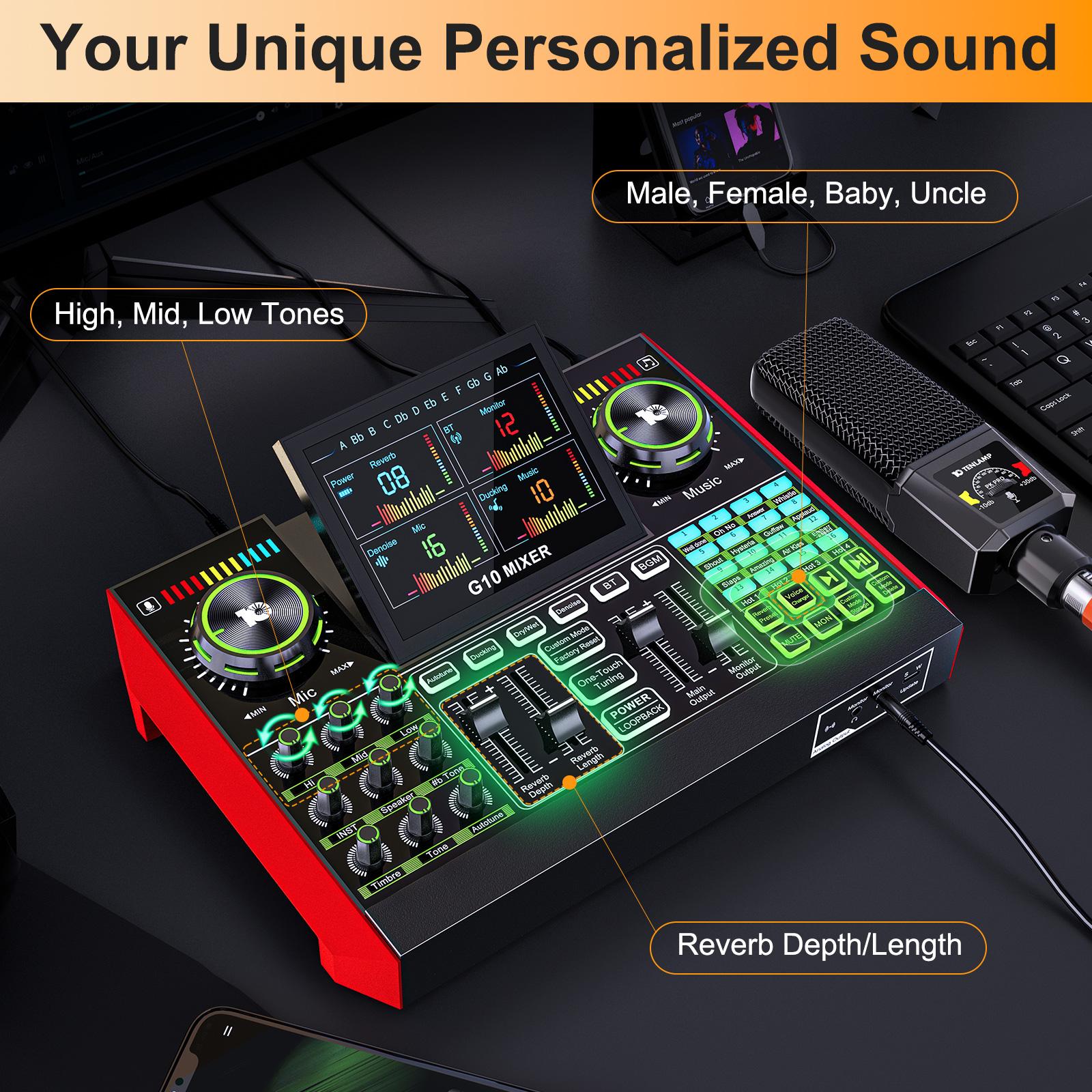 Tenlamp G10-PKPRO cantilever live broadcast sound card with cantilever bracket, DSP professional chip, PK PRO microphone, 4 custom sound effect buttons, compatible with Android, Apple mobile phones and PS5