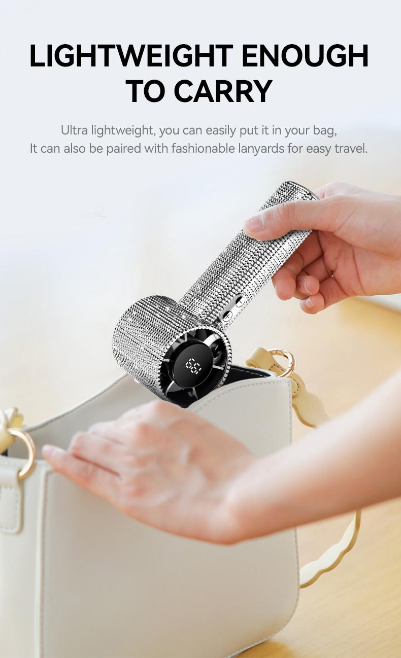 Portable Handheld Turbo Fan - Fashion Full Diamond Rechargeable Personal Battery Operated Mini Small Pocket Mini Fan for Travel/Outdoor/Vacation/Beach/Outdoor Activities