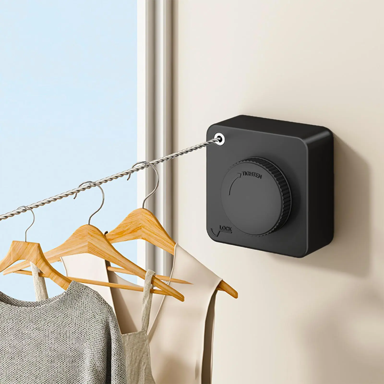 Retractable Clothesline Wall Mounted, Compact Indoor Outdoor Laundry Drying Line with Locking Knob, Space-Saving Clothes Drying System for Bathroom, Balcony, Laundry Room and Patio