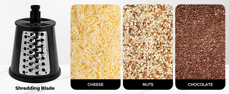 SUSTEAS Rotary Cheese Grater with Handle - Comes with 5 Blades, Powerful Suction Cup Base, Comes with Blade Storage Box Cutlery Kitchen Utensil Stainless Steel-Black Vegetable Cutting Slicer