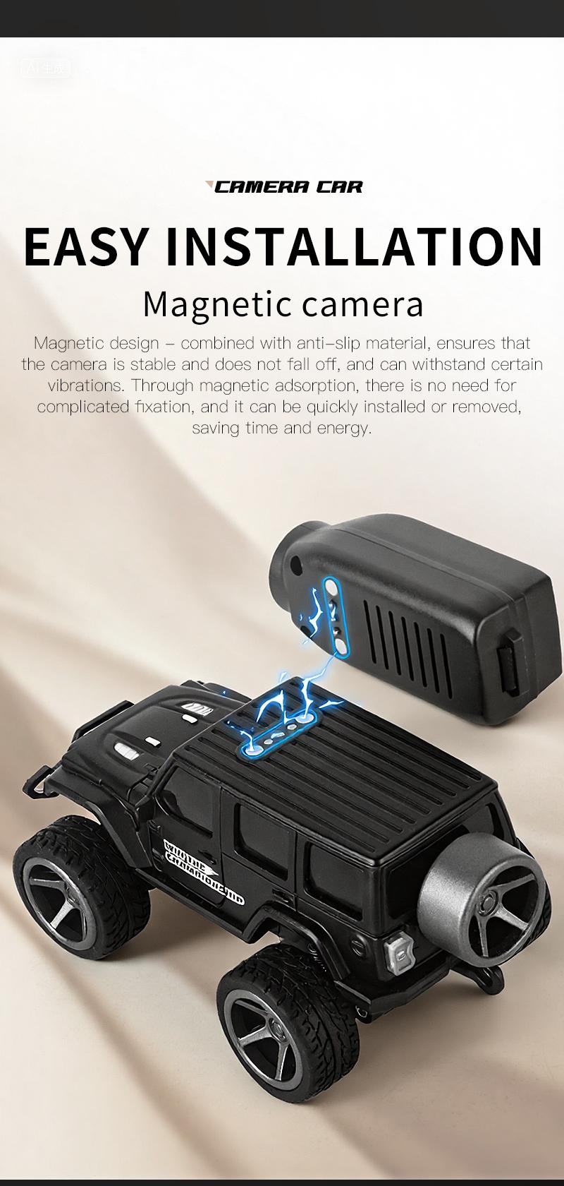 1:64 Mini RC Off-Road Monster Truck, 2.4GHz Wireless Remote Control Car with LED Lights, 720P FPV Camera, WiFi APP Control, Desktop Play, Indoor & Outdoor Toy, Holiday Gift for Adults and Kids Lighted Bluetooth Ride-On Drift USB Rechargeable LED Drift Car