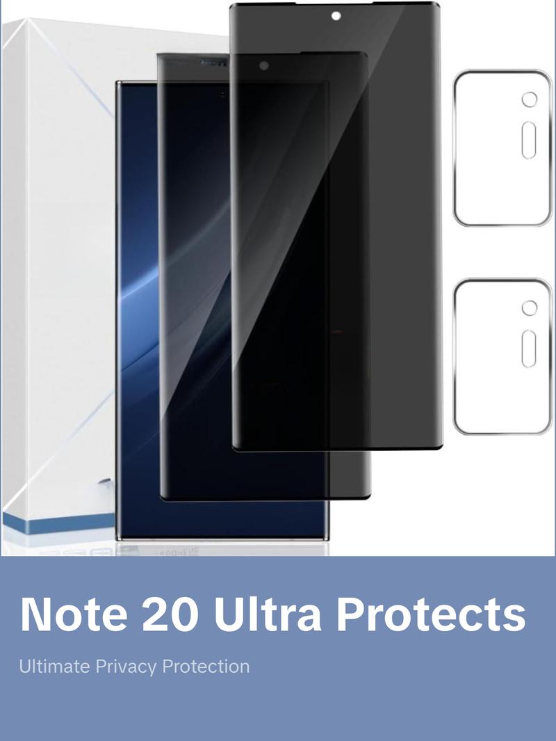 2+2 Pack Galaxy Note 20 Ultra Privacy Screen Protector and Camera Lens Protector,9H hardness Tempered Glass, 3D Full Coverage, Fingerprint Unlock, Easy to install For Galaxy Note 20 Ultra 6.9 Inch Protection Protective