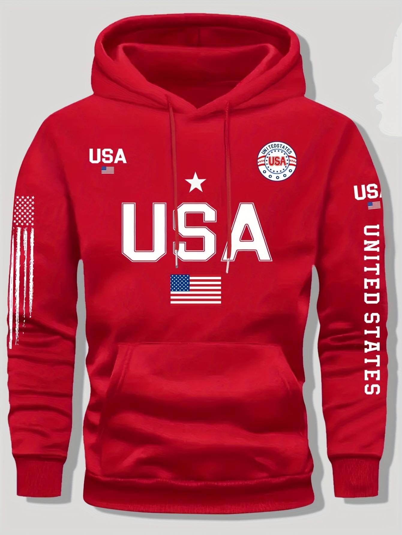 USA Flag Pattern Hoodie for Men & Women Fleece Lined Sweatshirt with United States Letter Print Unisex Casual Knit Pullover for Students Couple's Fashion Hoodie for Autumn Winter Spring 2026