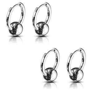 Set of 2 Pairs of Faux Captive Bead Hinged Hoop Earrings - 316L Stainless Steel