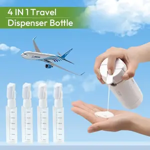 4-in-1 Travel Dispenser Bottle, Leak-Proof Refillable Silicone Squeeze Container with Lock, Compact and Lightweight Toiletry Organizer, Easy to Carry, Ideal for Business Trips, Vacations, and Frequent Travelers